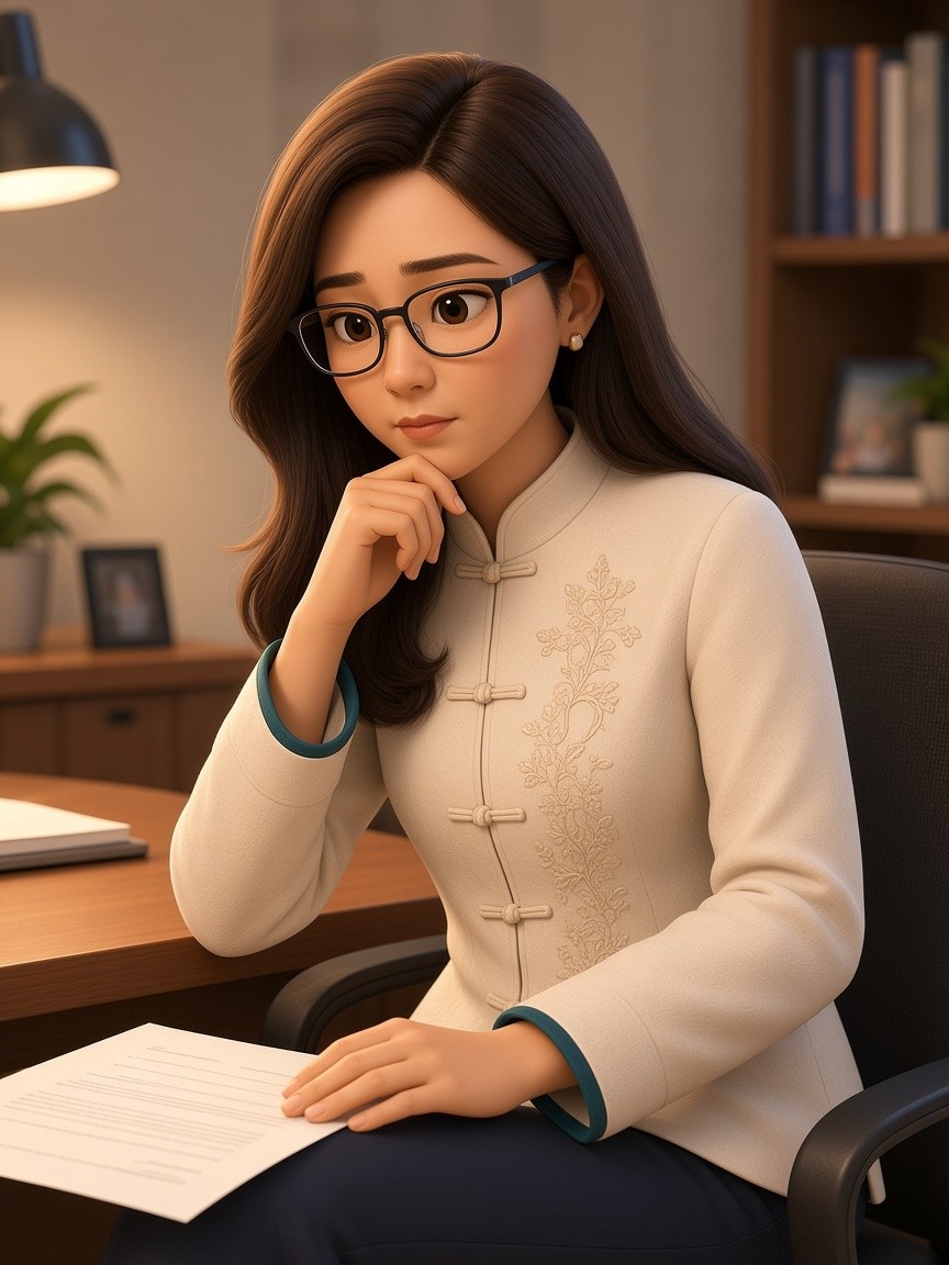 3D 鴻姐雙手捧著契約文件正面看向鏡頭 表情認真提醒簽約前要逐條核對